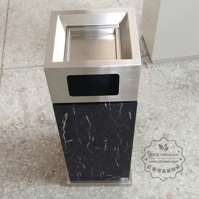 室內(nèi)電鍍仿大理石方形不銹鋼垃圾桶圖片002